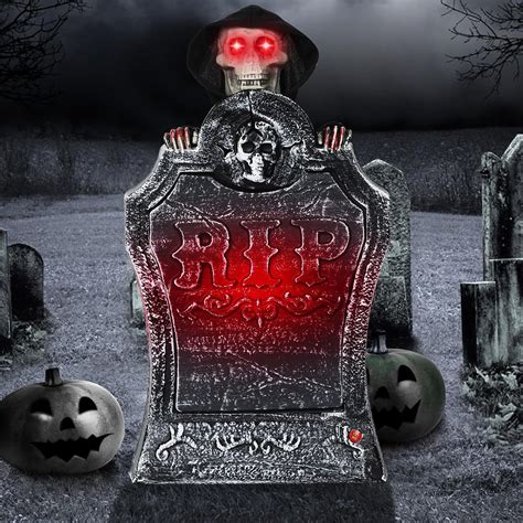 19 Halloween Tombstones Yard Decoration Perkisboby Animated Movable Skeleton Skull With Led