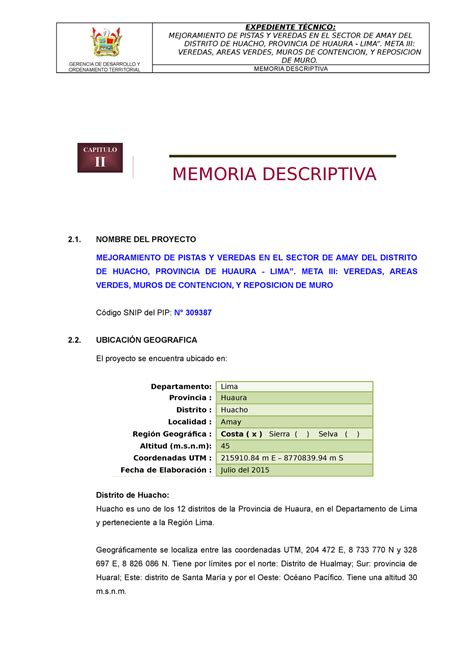 2 Memoria Descriptiva Pistas Y Veredas AMAY CAPITULO II MEMORIA