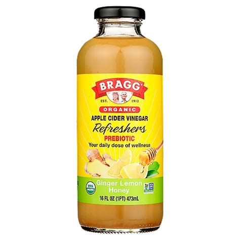 Bragg Organic Ginger Lemon Honey Probiotic Apple Cider Vinegar Refreshers 16 Fl Oz