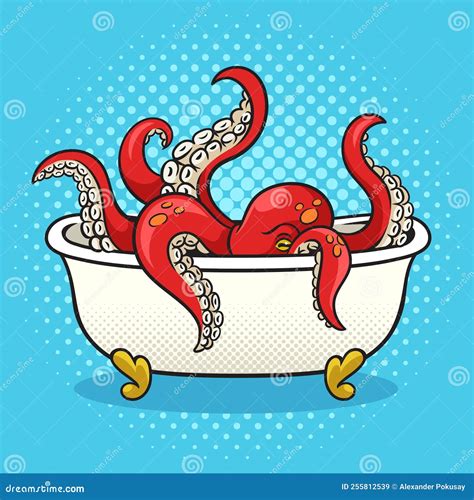 Octopus In Bath Pinup Pop Art Vector Illustration Stock Vector