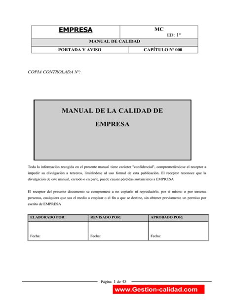 Manual De Calidad De Una Empresa Gestión