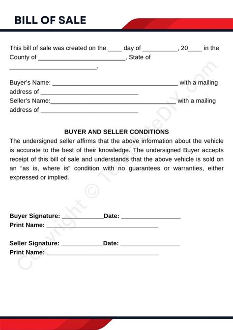 Basic Bill Of Sale Blank Printable Form Template In Pdf And Word