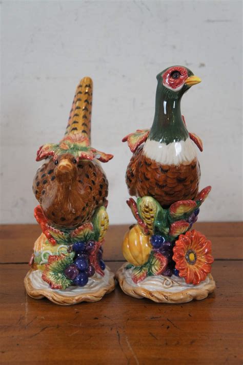 2 Fitz Floyd Autumn Bounty Pheasant Bird Thanksgiving Candle Holders 9