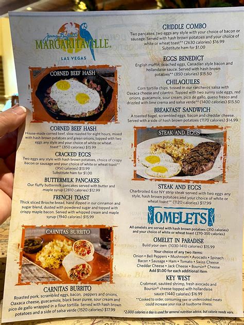 Menu at Margaritaville - Las Vegas pub & bar, Las Vegas, S Las Vegas Blvd