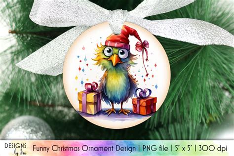 Funny Christmas Bird Ornament Print Watercolour Funny Bird