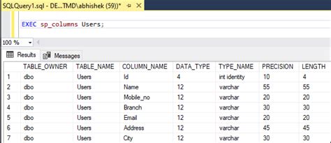 Describe Table Structure In Sql Server