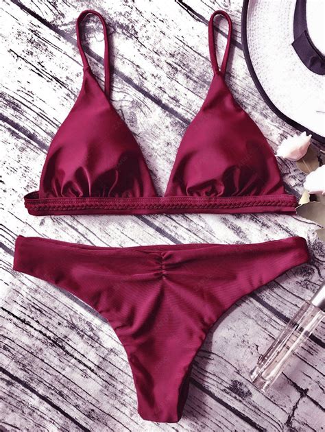 Cami Thong Bikini Set In Wine Red Zaful