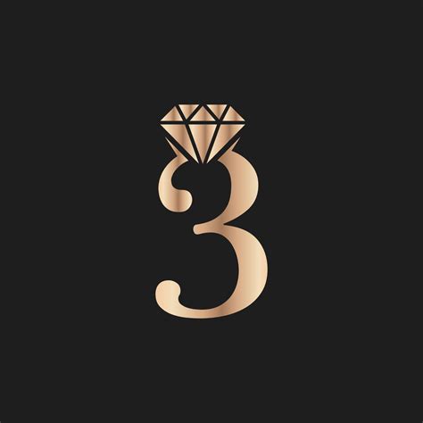 Golden Number Luxury 3 with Diamond Symbol. Premium Diamond Logo Design ...