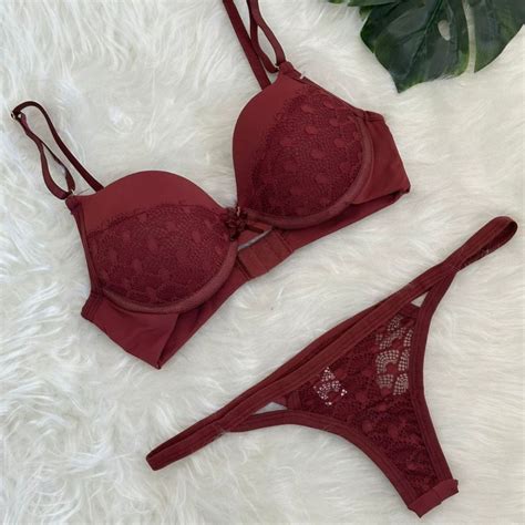 Conjunto de lingerie sexy calcinha fio e sutiã bojo Shopee Brasil