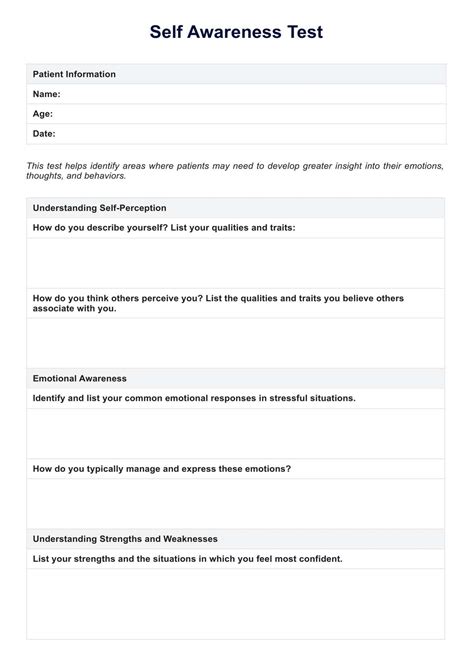 Self Awareness Test And Example Free Pdf Download