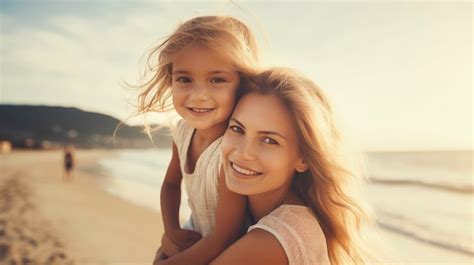 Premium Ai Image Summer Vacation Of A Happy Mother And Daughter On