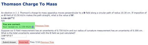 Solved Thomson Charge To Mass An Electron In J J Thomson S