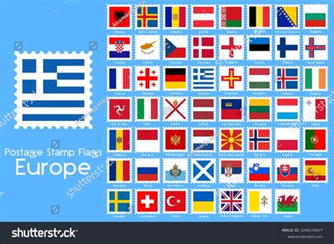 European Continent Country Flags Postage Stamps Stock Vector (Royalty ...