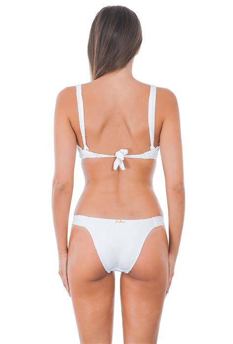 A White Balconette Bra Bikini With Textured Fabric Arabesque White