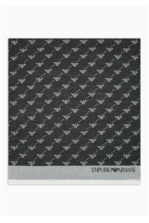 Emporio Armani Men Jacquard Stole With All Over Eagles Black