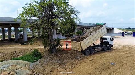 Nice Activity Dump Truck 25T Started Unloading Soil Opening New Project