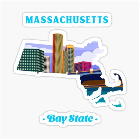 "MASSACHUSETTS STATE USA Illustrated Map | BAY STATE | USA" Sticker for ...