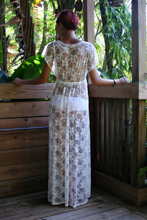 Sheer Lace Bridal Nightgown Lingerie Wedding Trousseau Ivory Etsy