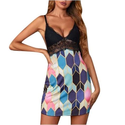 Womens Fashion Sexy Sling Dress Lace V Neck Underwear Lingerie Nightdress N Multicolore
