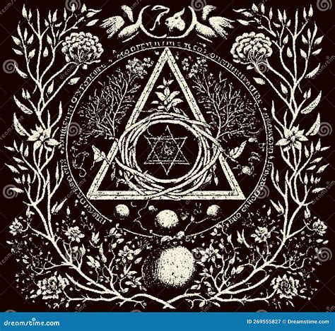 Occult Symbols Composition in Dotwork Style. Abstract Mystic Elements