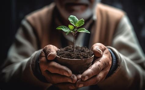 Una Persona Sosteniendo Una Maceta Con Una Planta Dentro Foto Premium