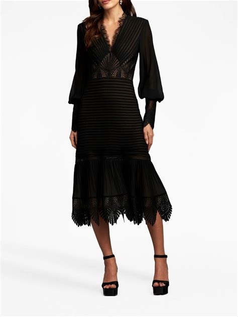 Long Chiffon Sleeve Nude Lined Lace Trim Cocktail After Dark