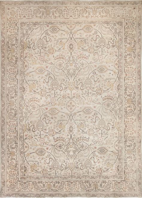 Midcentury Persian Tabriz Handmade Wool Rug In Beige And Brown BB6962