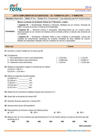 Lista af1 3º bimestre 6º ano 2016 PDF