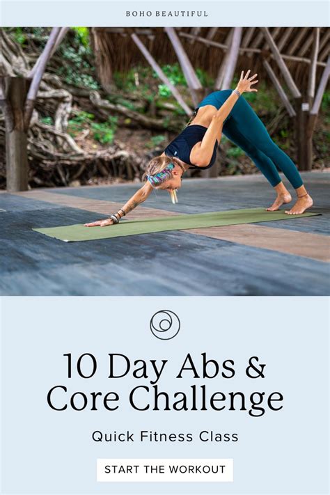 a woman doing yoga poses with the words 10 day abs and core challenge on it