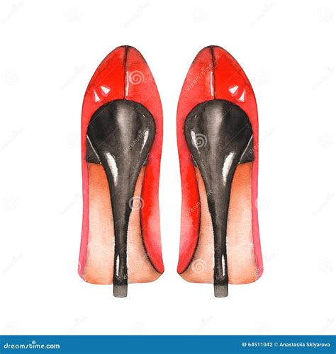 Illustration Red Women S Shoes On The High Heels Painted Hand Drawn In