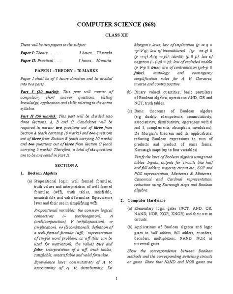 Isc Class 12 Syllabus 2022 Computer Science