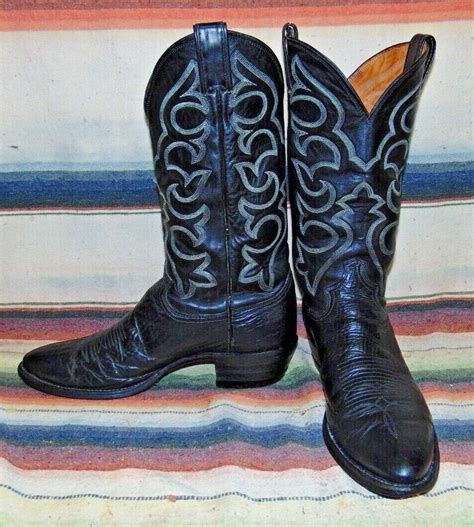 Mens Vintage Justin Black Shark Skin Cowboy Boots Gem