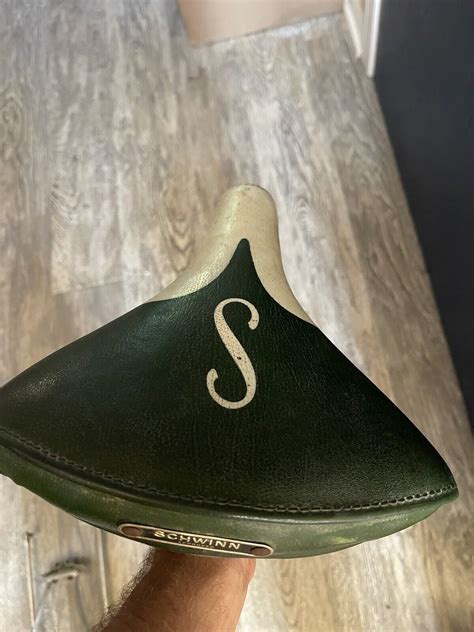 Vintage Schwinn Approved S Green And White Bicycle Seat Saddle With