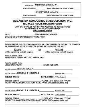 Fl Oceans Six Condominium Association Bicycle Registration Form Fill