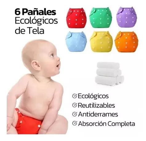 6 Pañales Ecológicos De Tela Reutilizables 6 6 Insertos Envío gratis