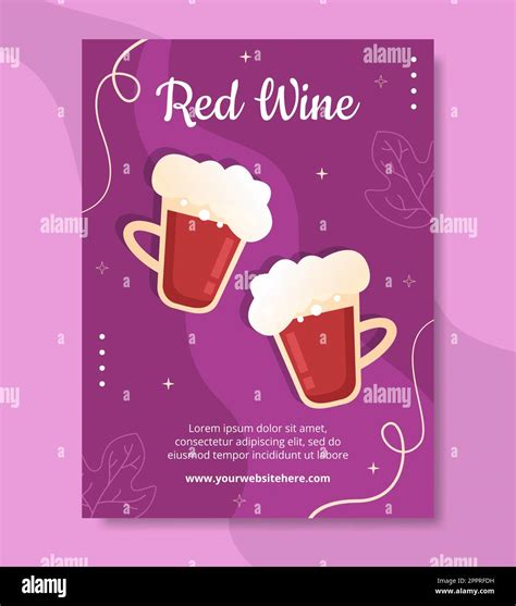 Wine Party Poster Template Flat Cartoon Background Vector Illustration