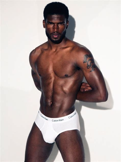 Attractive Handsome Black Male Model Tattoos Shirtless Underwear Bulge