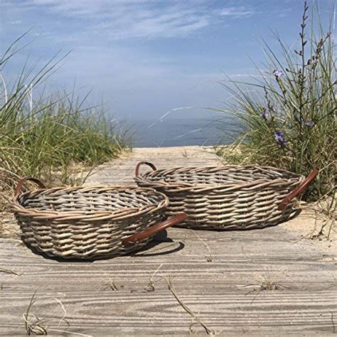 The Cape Cod Wicker Baskets Set Of 2 Rounds Faux Leather Side Handles