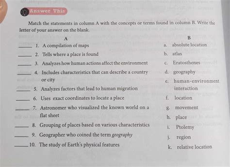 Answer This Match The Statements In Column A With The Concepts Or Terms