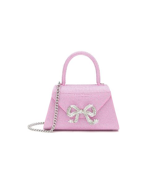 Self Portrait Bow Hotfix Rhinestone Embellished Crossbody Bag In Pink