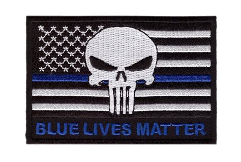 Thin Blue Line Us Flag Punisher Skull Patch Iron On Miltacusa