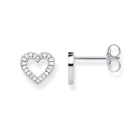 Thomas Sabo Sterling Silver CZ Heart Outline Stud Earrings Jewellery