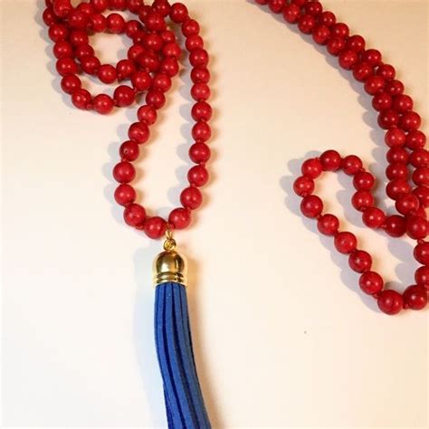 Long Double Wrap Red Beaded Tassel Necklace Tassel Necklace Beaded Tassel Necklace Necklace