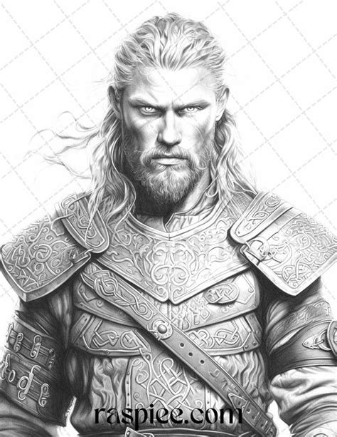 55 Viking Warriors Portrait Grayscale Coloring Pages Printable For Adu