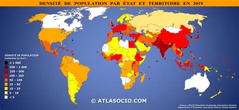 Carte Du Monde Densit De Population Habitants Km Atlasocio