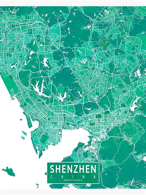 Shenzhen City Map Of China Watercolor Poster For Sale By DeMAP