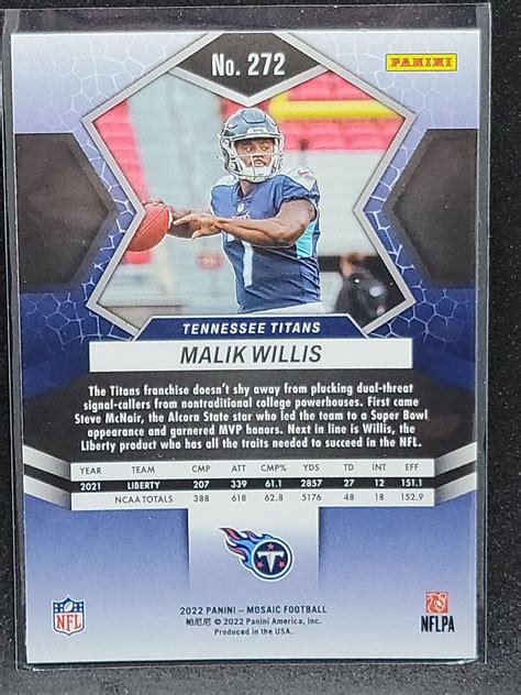 Malik Willis Panini Mosaic Nfl Debut Rookie Rc Base Tennessee