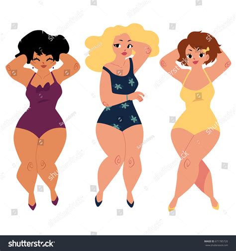 Three Plump Curvy Women Girls Plus Stock Vector Royalty Free