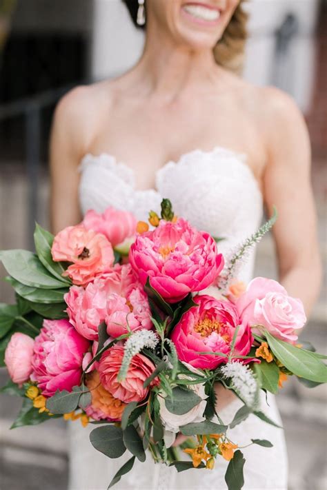 Beautiful Bright Pink Bridal Bouquet With Coral Charm Peonies