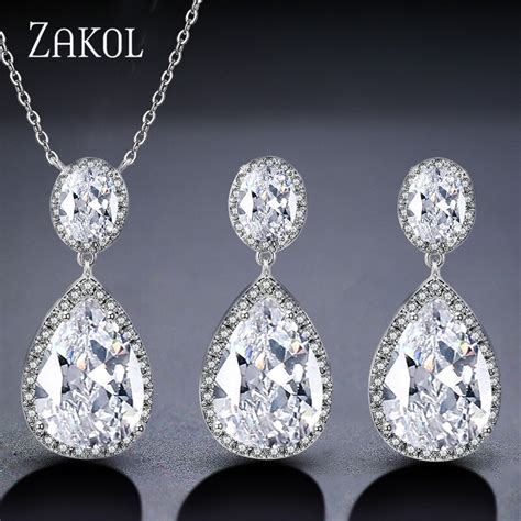 ZAKOL Luxury High Quality Big Water Drop Cubic Zirconia Jewelry Set